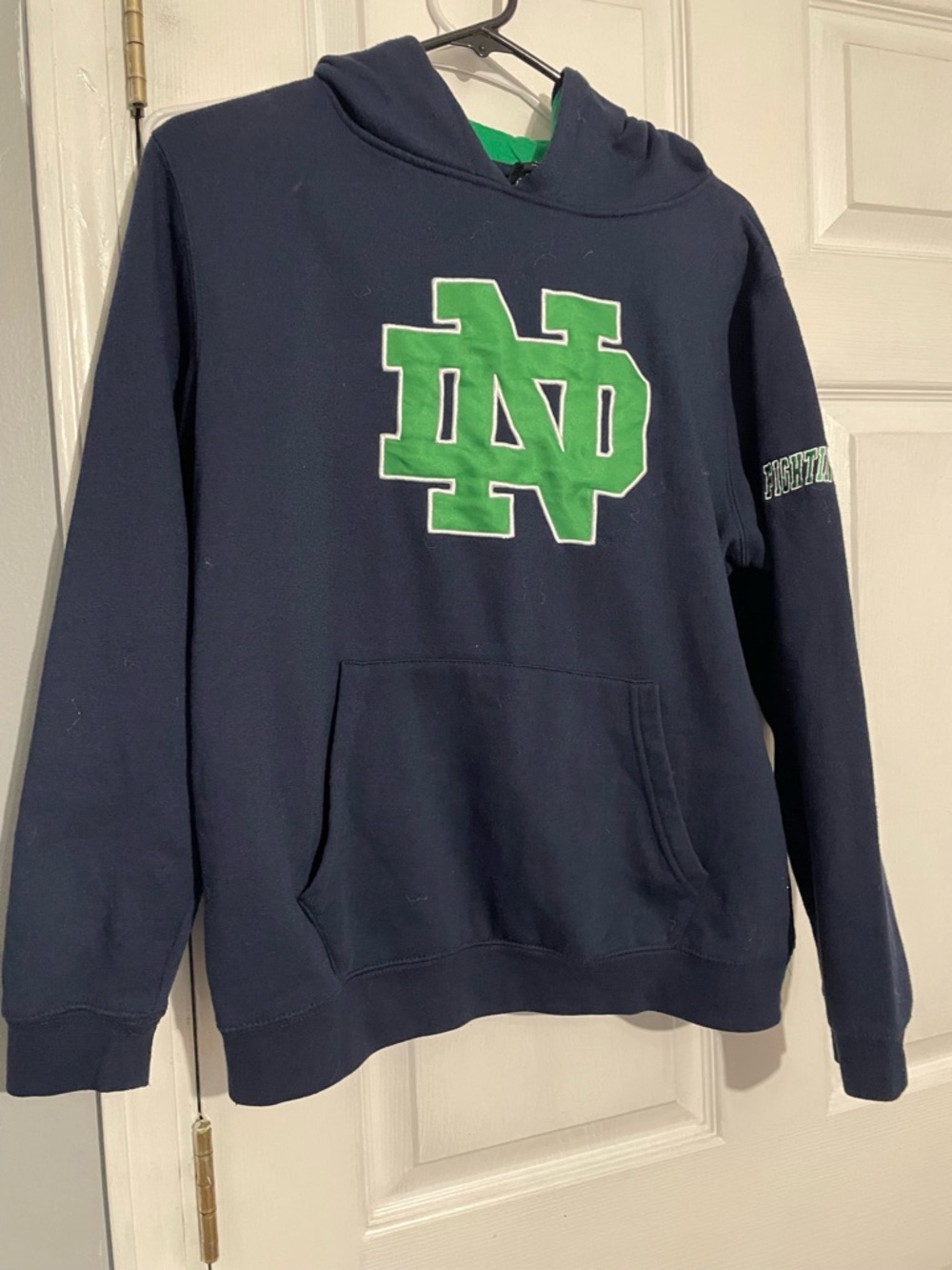 Notre Dame Boys Hoodie Navy Sweatshirt with Green Logo